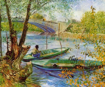  Primavera Lienzo - Pescando en primavera Vincent van Gogh